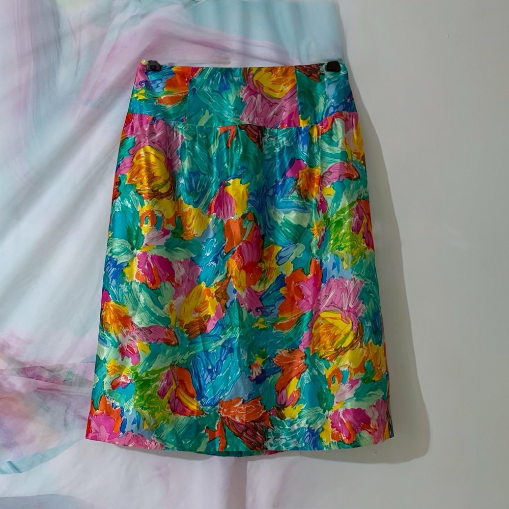 Abstract Print Silk Skirt
